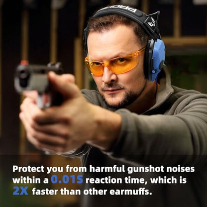 PROHEAR Electronic Ear Protection for Shooting with 4X Sound Amplification, Gun Range Hearing Protection Muffs, NRR 23dB Noise Reduction Headphones for Hunting, Blue - style: Electronic-blue