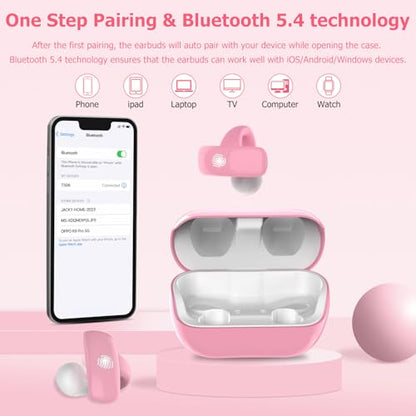 iDIGMALL Kids Wireless Earbuds, Open Ear Clip On Headphones for Teen, Pink | 85dB Volume Limit, 20 Hours Charging Case, Bluetooth 5.4, Built-in Mic, For Teens Child Girls Boys Home School Travel Sports - color: Pink