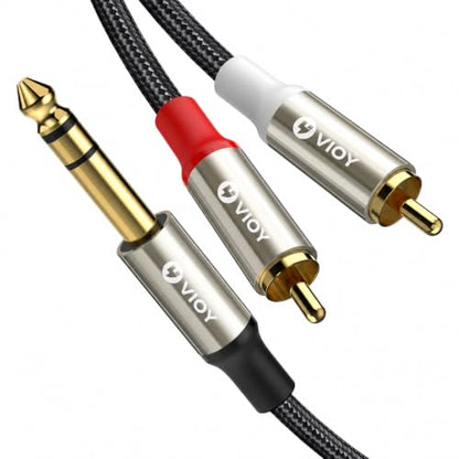 VIOY 1/4 to RCA Cable 10FT, 6.35mm TRS Male to Dual RCA Male Y-Splitter | Copper shell, dual shielding lossless Hi-Fi sound,braided bidirectional transmission for amplifier, mixer, home theater - color: Champagne gold, size: 10FT