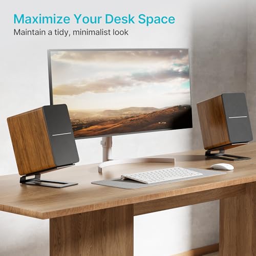 Desk Speaker Stands for Most Bookshelf Speakers, 22 lbs Capacity, 1 Pair | Speaker Riser with Anti-Vibration Pads, 16°Tilt Angle, Space-Saving Audio Stands for PC Speakers,1 Pair, Black