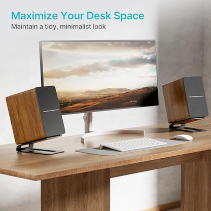 Desk Speaker Stands for Most Bookshelf Speakers, 22 lbs Capacity, 1 Pair | Speaker Riser with Anti-Vibration Pads, 16°Tilt Angle, Space-Saving Audio Stands for PC Speakers,1 Pair, Black