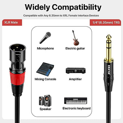 EBXYA 1/4 TRS to XLR 3ft 2Pack - 6.35mm 3Pin Balanced Male Audio Cable | Double Shielding, Oxygen-Free Copper, for Mixers, Amps, Studio Recording - size: 3 feet-2 Pack, style: TRS to XLR Male