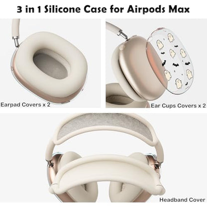 for AirPods Max Headphones Halloween Ear Covers for AirPods Max 2 | Cute Ghost Bat Clear Ear Cups Cover | Beige Silicone Ear Pad Case Headband Cover for Apple AirPods Max 2/1 (2026/2024/2020) - color: Ghost B/Beige