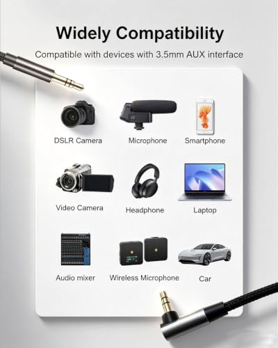 3.5 to 3.5mm TRS Aux Cable, 90 Degree for Headphone, 3.93FT | 3.5mm Stereo Audio Cable, Hi-Fi Sound Portable TRS Auxiliary Cable for Car Compatible with Speaker Smartphone Nylon Braided