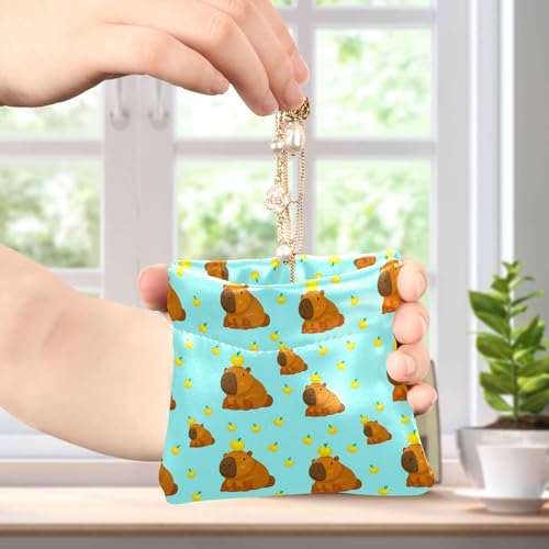 Leather Waterproof Portable No Zipper Purse, Coin Pocket Pouch Change Holder, Small Storage Bag for Men Women Headset Credit Card ID Key Lipstick, (Cute Capybaras)