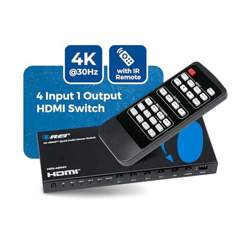 OREI 4x1 Multiviewer Switch - 4K@30hz, Audio Extract, RS-232, IR, PIP, EDID | HDMI Multiviewer, HDMI Switcher 4 in 1 Out – 10.2Gbps, 7 Display Modes, Auto Switching, Seamless Switching, HDCP 1.4 - style: 4x1 Multiviewer - 4K@30Hz with VGA