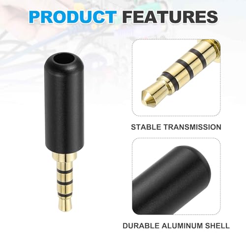 MECCANIXITY 2Pcs 3.5mm Replacement Repair Plug Jack, 4 Pole Metal Stereo Male Plug 3.5mm Solder DIY Audio Cable Connector for Headphone Earphone Microphone Cable Repair, Black - color: Black