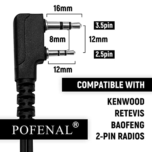 Earpiece Compatible with BTECH, Kenwood, Retevis Walkie Talkie with Mic Tansparent Air Acoustic Tube Headset (Normal) - style: 1Pack-2 wire 2 pin