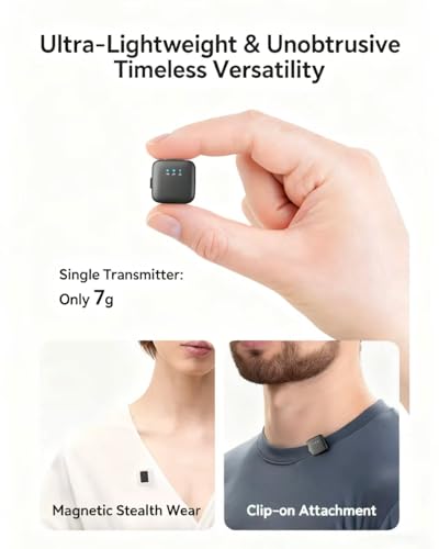 Wireless Lavalier Microphone for iPhone/Android/Camera, Mini Lapel Mic with 2 TX + 1 RX + Charging Case, Noise Cancelling, 48H Battery, 250M Range, Plug-Play for Vlogging Live Streaming - color: dark black