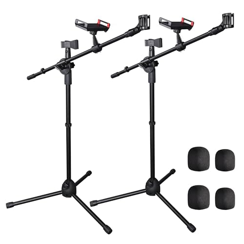 AW 2 Pack Microphone Boom Arm Stand Adjustable Tripod W/Phone Holder Dual | Mic Clip - color: Black-2 Mic Clips+Phone Holder, size: 2 pcs