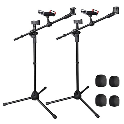 AW 2 Pack Microphone Boom Arm Stand Adjustable Tripod W/Phone Holder Dual | Mic Clip - color: Black-2 Mic Clips+Phone Holder, size: 2 pcs