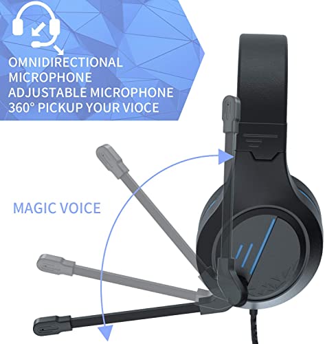 Anivia MH601 Blue Headphones with Microphone Wired Headset with Active Noise Canceling Microphone, 3.5mm Audio Jack Stereo Headphone (Game/Work/School) - color: Blue