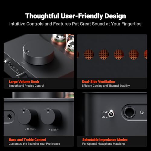 Fosi Audio GR70 Tube Headphone Amp Preamp, Authentic Tube-Amplification with Vacuum 5654W*2 & 6AC7*2, Mini HiFi Preamplifier for Home Audio, 3.5mm & 6.35mm Jacks Supporting 16-300 ohms Impedance