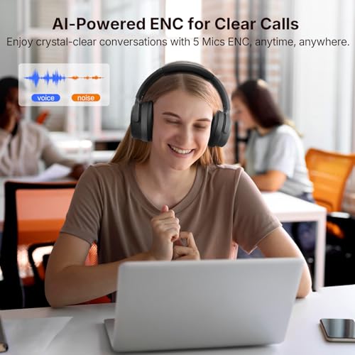 EarFun Tune Pro Active Noise Canceling Headphones, Wireless Headphones | 5 Mics Clear Call, 120H Playtime, Bluetooth 5.4, Hi-Res Audio, Multipoint Connection, Custom EQ via App, Comfortable Fit