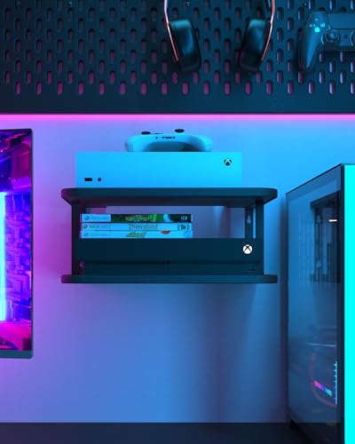 Black Projector Wall Shelf/Floating Under TV Game Double Shelf Stand for Xbox, Router/Entertainment Center, Projector Holder Accessories