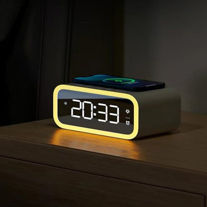 IHAO 5in1 Multi-Functional Alarm Clock with Wireless Charging 15W Fast Charger for Phone & Earbuds 3 Group Alarms, Dimmable Night Light, USB Port, Digital Clock Adjustable Light Mini Mirror QXF-805 - color: Wireless Charger Alarm Clock Qxf-805 White