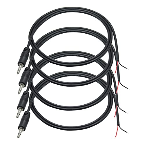 3.5mm Male Plug to 2Pin Bare Wire Open End Cable 3FT, TS 2 Pole 1/8'' | 4Pcs 3.5mm Mono Audio Wire, Auxiliary audio connector jack, for 3.5mm Earphone Microphone DIY Cable Repair - color: 3.5mm Male Plug TS 2 Pole - 1M/3FT