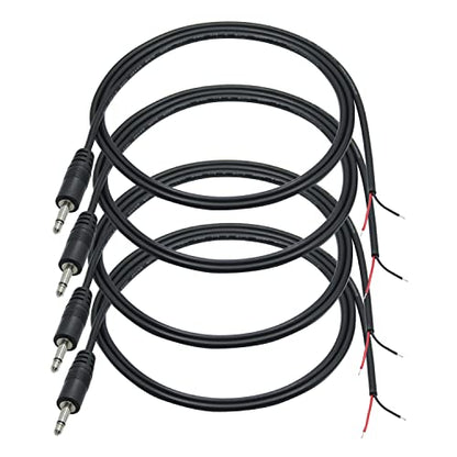 3.5mm Male Plug to 2Pin Bare Wire Open End Cable 3FT, TS 2 Pole 1/8'' | 4Pcs 3.5mm Mono Audio Wire, Auxiliary audio connector jack, for 3.5mm Earphone Microphone DIY Cable Repair - color: 3.5mm Male Plug TS 2 Pole - 1M/3FT