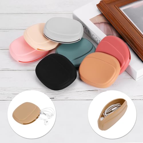 HARFINGTON Earbuds Cases, Wired Earphone Case Holder Organizer, Silicone Ear Buds Case Small for USB Cable, Earphones, Brown - color: Brown