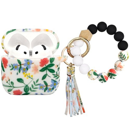 Case Compatible with AirPods 4 Case,Soft Silicone Cover with Bracelet Lanyard and Keychain, Cute Wireless Charging Protective Case for Apple AirPods 4th for Women and Men (Flower) - color: Flower