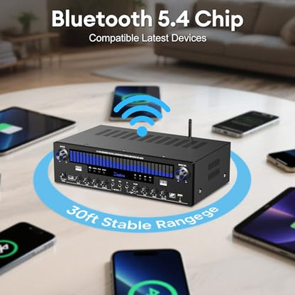 Daakro Stereo Receivers Home Audio Amplifier w/DSP Display,300W Rated Power 5.1 Channel Bluetooth Receiver,Home Amp w/BT/CD/DVD/AUX/USB/BT/FM/Opt/COA/MIC for Home/Studio/Theater Passive Speaker - size: 3800