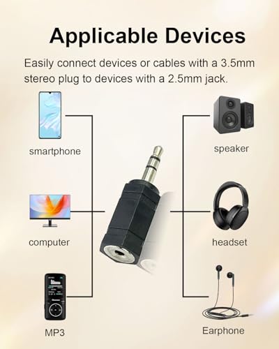 3.5mm Stereo Male to 2.5mm Stereo Female Adapter, 3-Pole 3.5mm Stereo Plug to 2.5mm Stereo Jack Adapter Converter for Headphones Speakers Mobile Devices, 2pcs