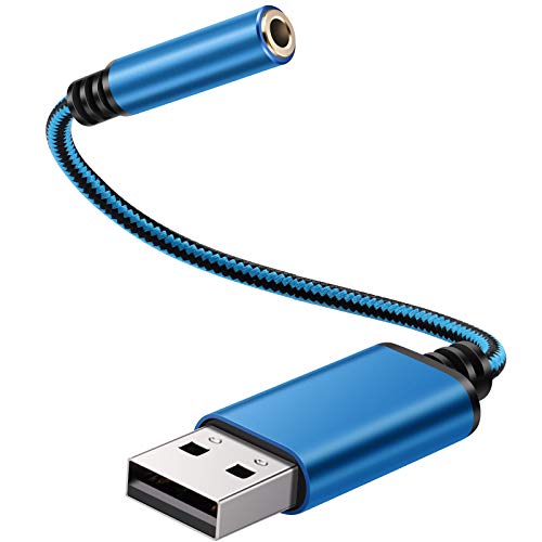 USB to 3.5mm Headphone Jack Audio Adapter, Support USB to TRRS 4-Pole 3.5 aux Port Headset, External Stereo Sound Card for PC, Laptop, PS4,Mac etc (0.6 Feet, Blue) - color: Blue