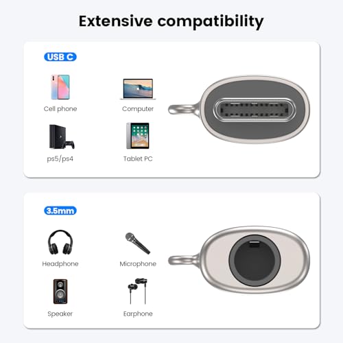 MOSWAG USB C to 3.5mm Audio Headphone Adapter, Typc C to 3.5mm Aux Adapter Zinc Alloy Adapter Compatible with Samsung GalaxyS23 S22 S21 S20 S10 Plus, Ultra S21+, Pixel 7/6, Pad Pro 6 | Hi-Fi Audio Converter and Microphone in Zinc Alloy High Resolution Com