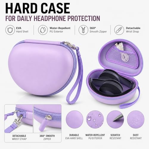 COMECASE Case for Beats Solo 4/Studio Pro Headphones with Mesh Pocket | Water-Resistant Hard Shell, Wrist Strap for Easy Carrying, Travel Storage, Fits Solo 2/3, Solo Pro and Studio3, Purple - color: Purple