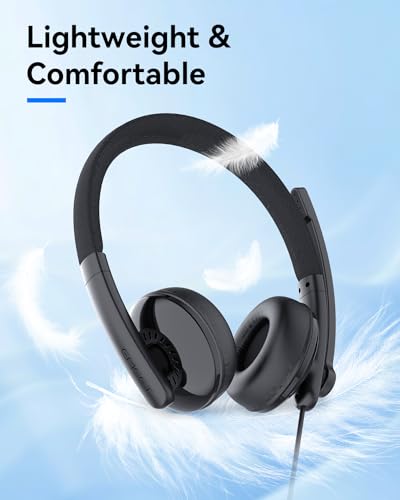 EMEET HS50 Wired Headset with Mic, On-Ear Computer Headphones with Noise Cancelling Microphone, USB-A/USB-C, Adjustable Design, in-line Control for Home Office Online Class Teams Zoom, All Day Comfort