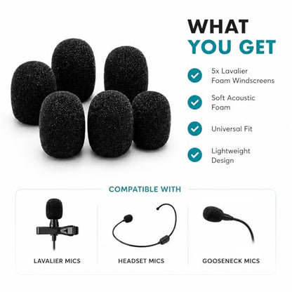 Movo F1/4 Lavalier Microphone Foam Windscreens, 5-Pack Replacement Lav Mic Pop Filters – Fits 4–6mm Mic Capsules, Compatible with RØDE smartLav+, Lavalier GO, Shure MVL, LV4, Sanken COS-11D