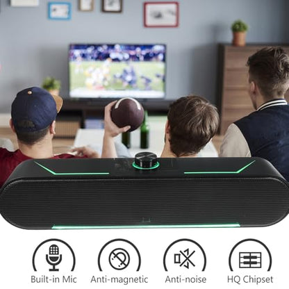 jojofuny Compact Wired Soundbar for Computer with LED Lighting and Space-Saving Design, Plastic Desktop Speaker for Home Use
