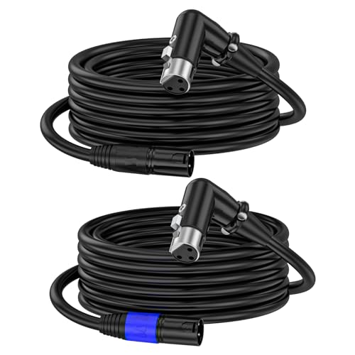 XLR Right-Angle Female to Straight Male Microphone Extension Cable, 90-Degree Female to Straight Male Balanced Cord 3-Pin to 3-Pin, -6.6ft 2Pack - style: 6.6FT-XLR Right-Angle Female
