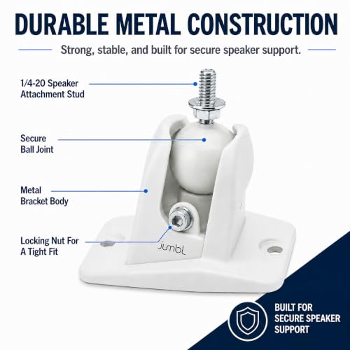 Jumbl SINSB7W ProGrip Ultra Stainless Steel Speaker Wall Mount Bracket White, Pair of 2 - Thread Size: 1/4-20 - Holds up to 10 Lbs - color: White