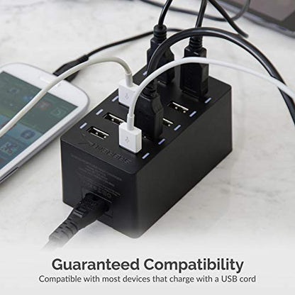 SABRENT 60W 10-Port USB Charging Station, Auto-Detect (AX-TPCS) | 12A family-sized desktop rapid charger; smart auto-detect USB ports; UL certified; black; usb power strip; usb charging hub - size: 10-Port