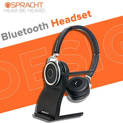Spracht ZumBT-410 Prestige Bluetooth Headset with Noise-Canceling Microphone | Wireless Headset with Charging Base & USB Dongle for Computer | PC Head Set for Working from Home/Office/Teams/Zoom