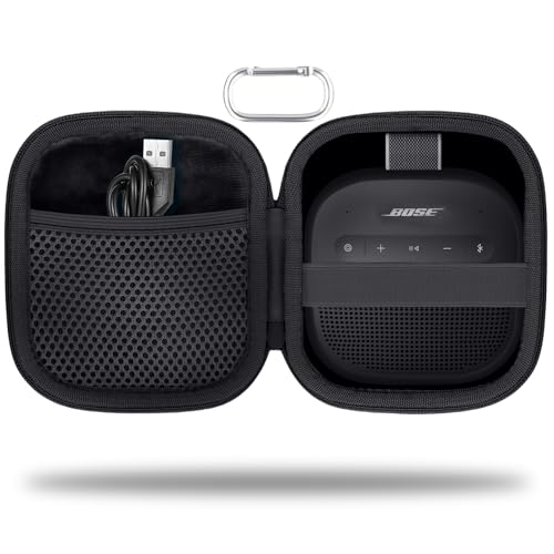 for Bose New SoundLink Micro 2nd Gen Speaker Protective Case, Black | EVA Hard Shell, Soft Velvet Lining, Durable Wrist Strap, Portable Travel Bag with Carabiner, Mesh Accessory Pocket - color: Black Case