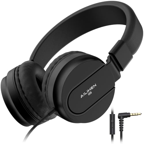 AILIHEN I35 Kids Headphones for School with Mic, 93dB Volume Limited, Black | Wired On Ear Headphones for Boys Girls, Foldable Lightweight Headphone for Classroom Learning & Entertainment Travel Computer - color: Jet Black