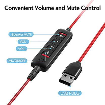 HROEENOI Premium USB Wired Headset with Noise-Cancelling Microphone, Ideal for PC, Laptop, Zoom Calls, Skype Meetings, Call Centers, and Home Office Use with In-Line Controls for Volume & Mic Mute