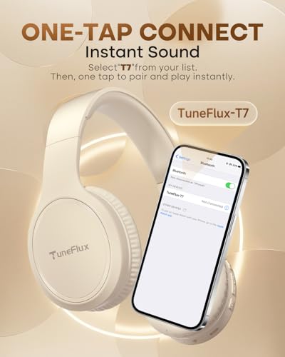 TuneFlux Bluetooth Headphones,70H Playtime Bluetooth 6.0 Wireless Headphones,3 EQ Music Modes Foldable Lightweight Over Ear Headset with Clear Call,HiFi Deep Bass for Home Office Travel (Beige) - color: Beige
