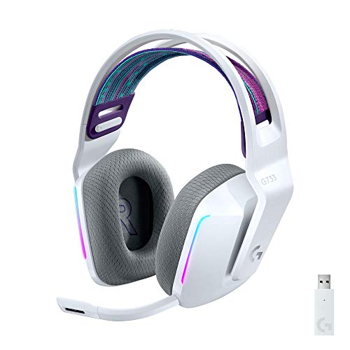 Logitech G733 Lightspeed Wireless Gaming Headset with Suspension Headband, LIGHTSYNC RGB, Blue VO!CE mic Technology and PRO-G Audio Drivers - White (Renewed) - color: White