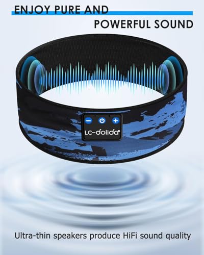 LC-dolida Sleep Headphones Bluetooth Headband, Sleep Headphones Wireless Bluetooth with Ultra-Thin HD Stereo Speaker, Sleep Headband Earphones for Workout Yoga Insomnia Meditation Gifts(Blue) - color: Azure