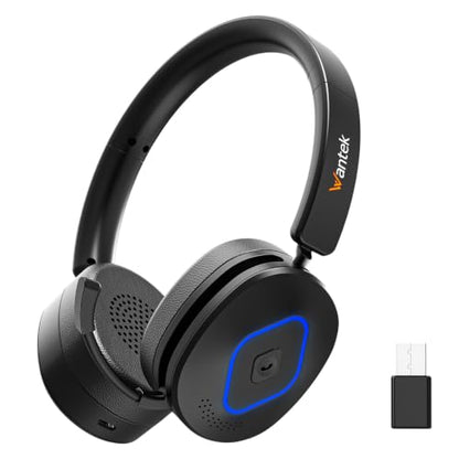 Wantek Wireless Headset with Mic,Bluetooth Computer Headset with USB Dongle | Noise cancelling mic, mute button and volume controls for clear calls on Zoom, Microsoft Teams, meetings and home office work - color: Dark black