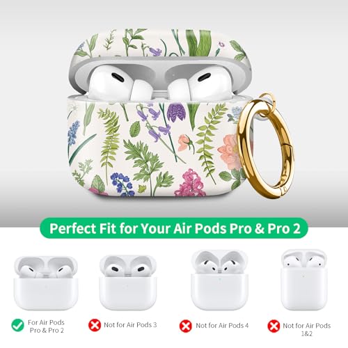 Compatible with Airpod pro 2nd/1st Generation Case Cover with Gold Round Keychain Cute Pattern Hard & Anti Slip Cover for Men Women & Girls（Flower Landscape） - color: Flower Landscape