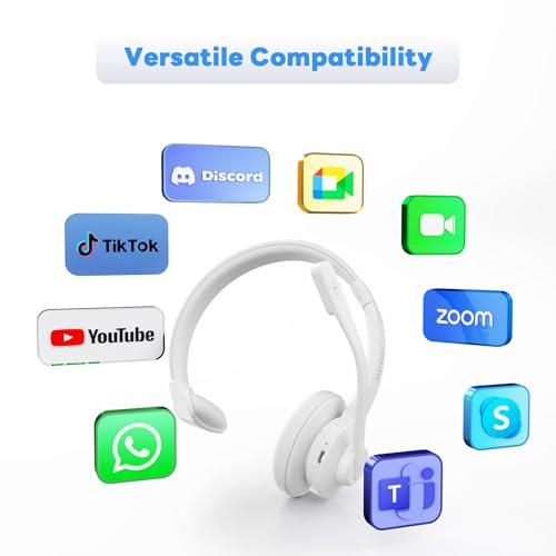 Bluetooth Headset, Wireless Headset with Mic for Work, Advanced AI Noise Cancelling Microphone (Clear Calls & Mic Mute), Bluetooth 5.3, USB Dongle, Headphones with Mic, for PC/Zoom(White) - color: White