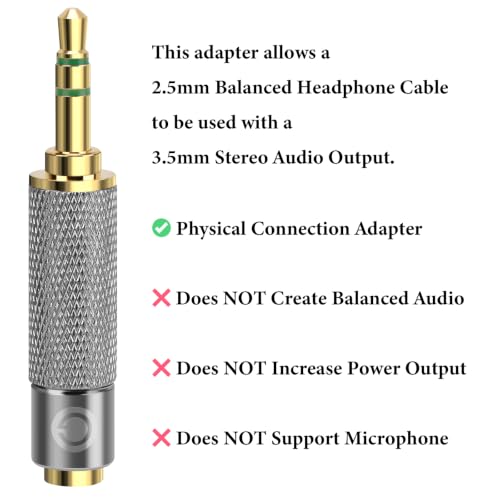 GEEKRIA 3.5mm Stereo Male to 2.5mm Balanced Female Adapter, Use 2.5mm Balanced Headphone Cable with 3.5mm Stereo Audio Output, No Microphone Support