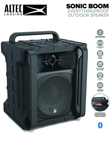 Altec Lansing Sonic Boom - Waterproof Bluetooth Speaker with Phone Charger, IP67 Outdoor Speaker, 3 USB Charging Ports, 50 Foot Range & 20 Hours Battery Life - style: Sonic Boom