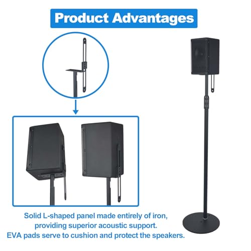 Speaker Stands, Adjustable Height from 33" to 48", 2 Packs | All Metal Speaker Stands Pair for Small Speakers，Holds up to 8.8 lbs,Easy DIY Assembly,HD-718,Black