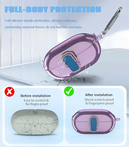 [Upgrade Secure Lock] for Beats Solo Buds 2024 Case Cover with Cleaner Kit, AGENTNANO Clear TPU Shockproof Protective Cover Compatible with Beats Solo Buds Charging Case with Carabiner-Clear Purple - color: Clear Purple