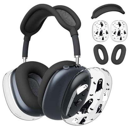 for AirPods Max Headphones Halloween Ear Covers for AirPods Max 2 | Cute Ghost Bat Clear Ear Cups Cover | Black Silicone Ear Pad Case Headband Cover for Apple AirPods Max 2/1 (2026/2024/2020) - color: Ghost E/Black